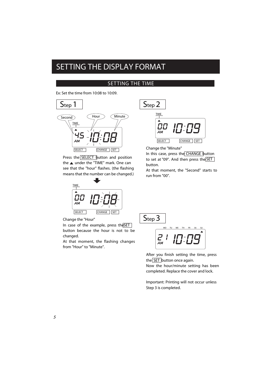 Setting the display format s, Setting the time | Acroprint ES700 Electronic Time Recorder User Manual | Page 10 / 34