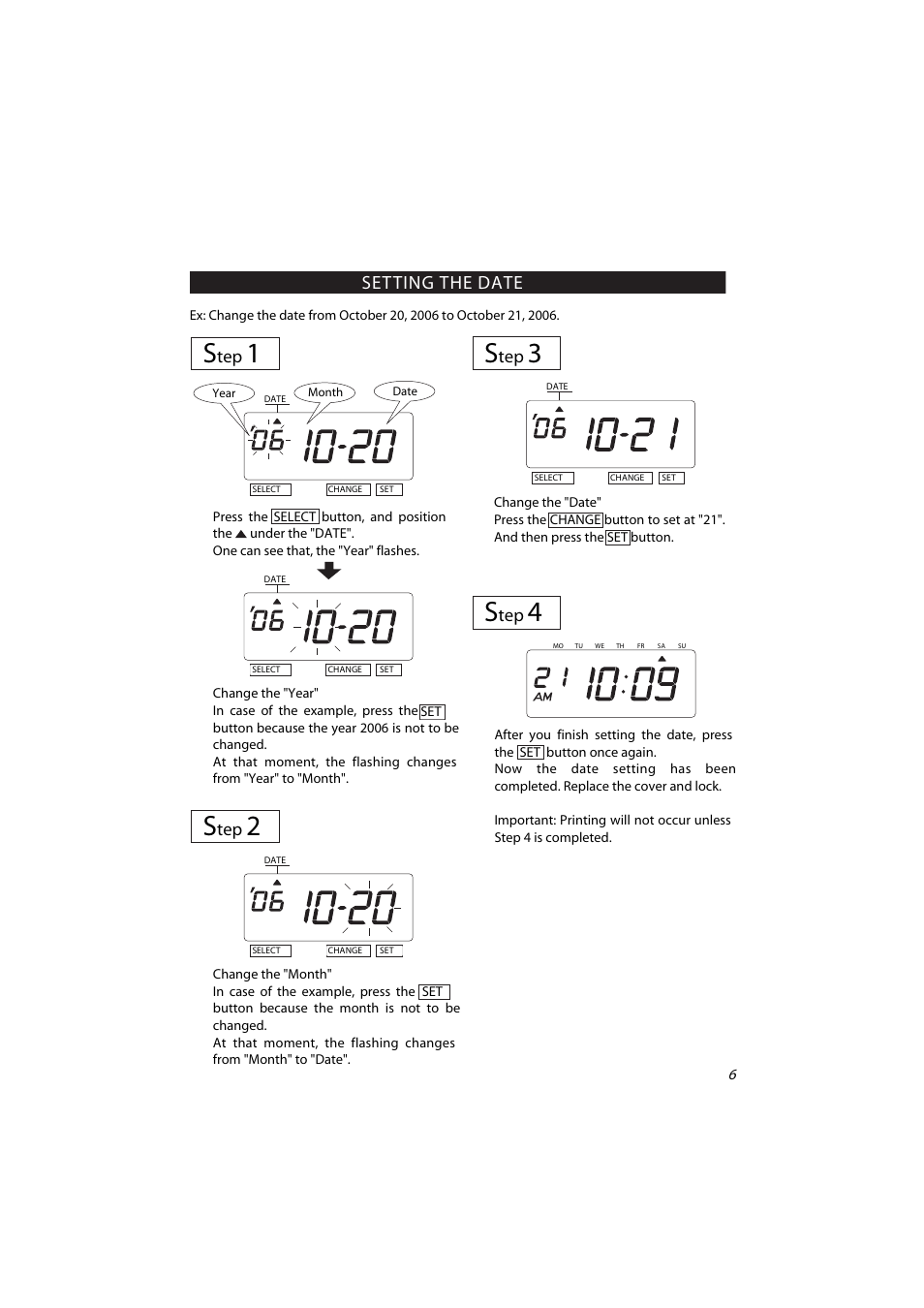 Setting the display format s, Setting the date | Acroprint ES700 Electronic Time Recorder User Manual | Page 11 / 34