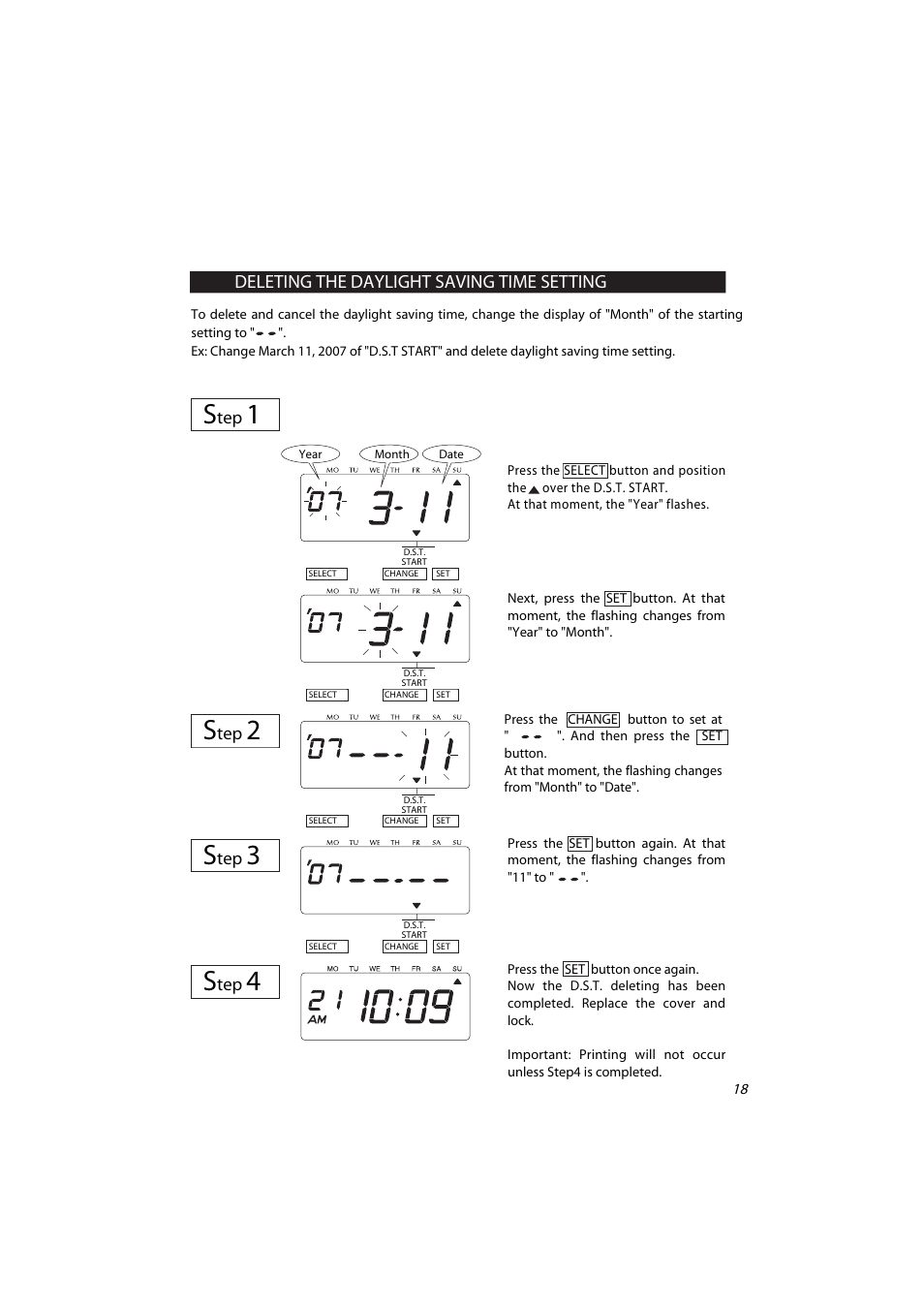 Setting the daylight saving time s, Deleting the daylight saving time setting | Acroprint ES700 Electronic Time Recorder User Manual | Page 23 / 34