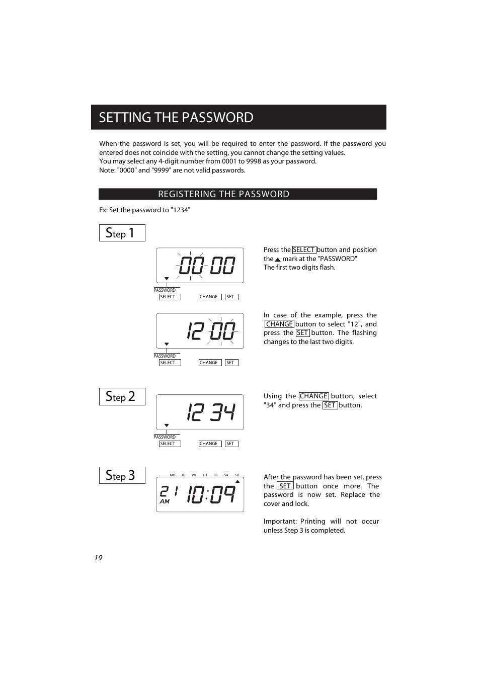 Setting the password s, Registering the password | Acroprint ES700 Electronic Time Recorder User Manual | Page 24 / 34