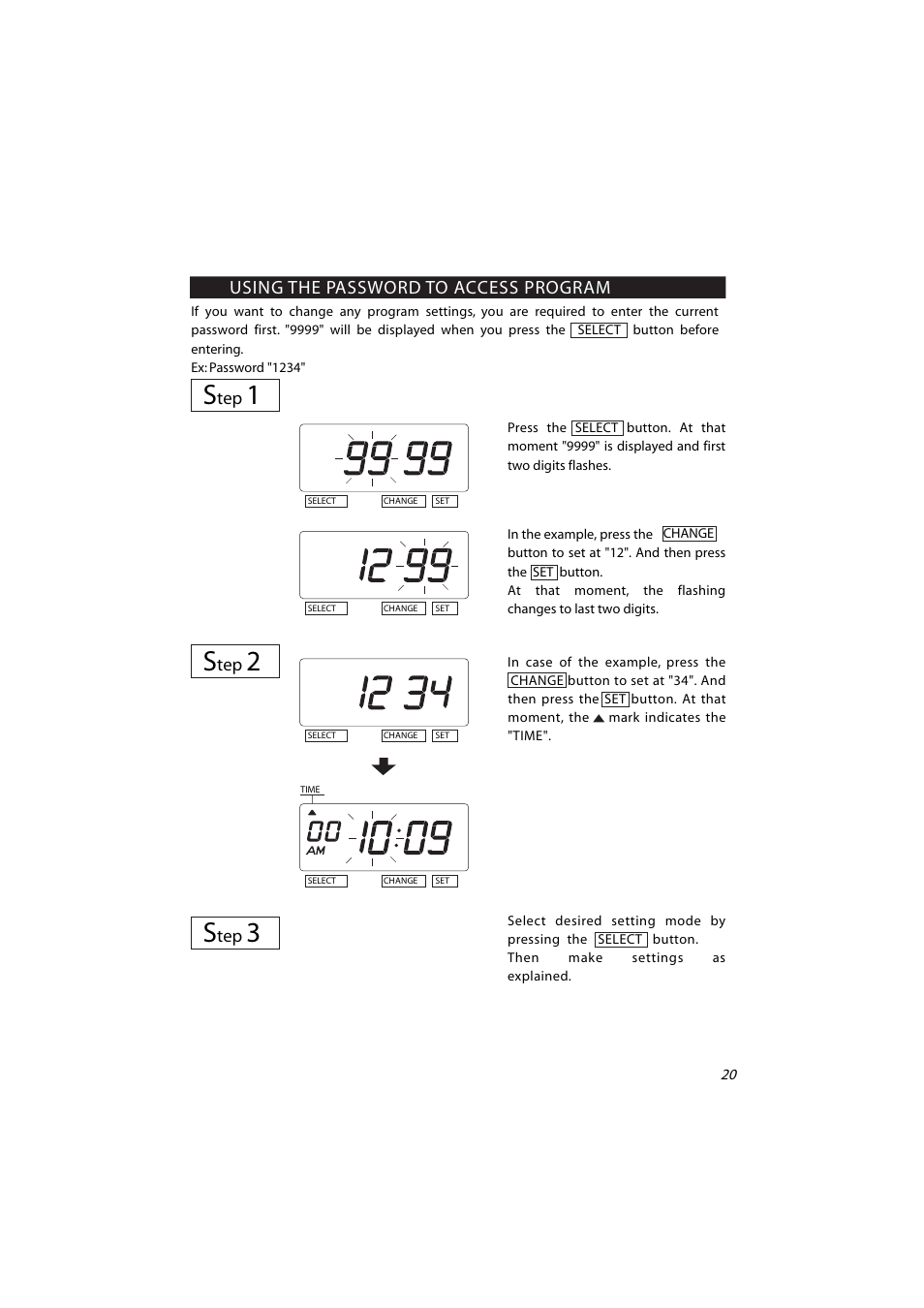 Setting the password s | Acroprint ES700 Electronic Time Recorder User Manual | Page 25 / 34