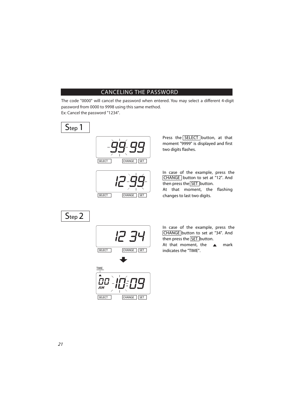 Setting the password s, Canceling the password | Acroprint ES700 Electronic Time Recorder User Manual | Page 26 / 34