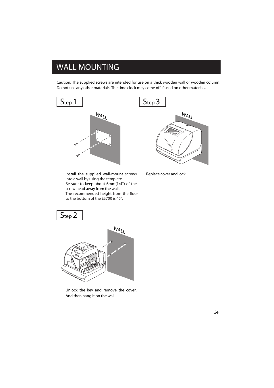 Wall mounting | Acroprint ES700 Electronic Time Recorder User Manual | Page 29 / 34