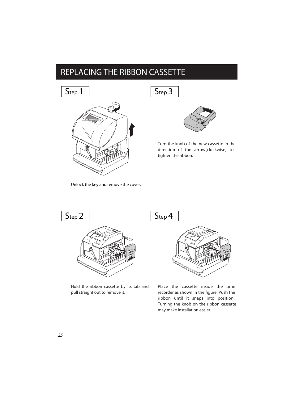 Replacing the ribbon cassette s | Acroprint ES700 Electronic Time Recorder User Manual | Page 30 / 34