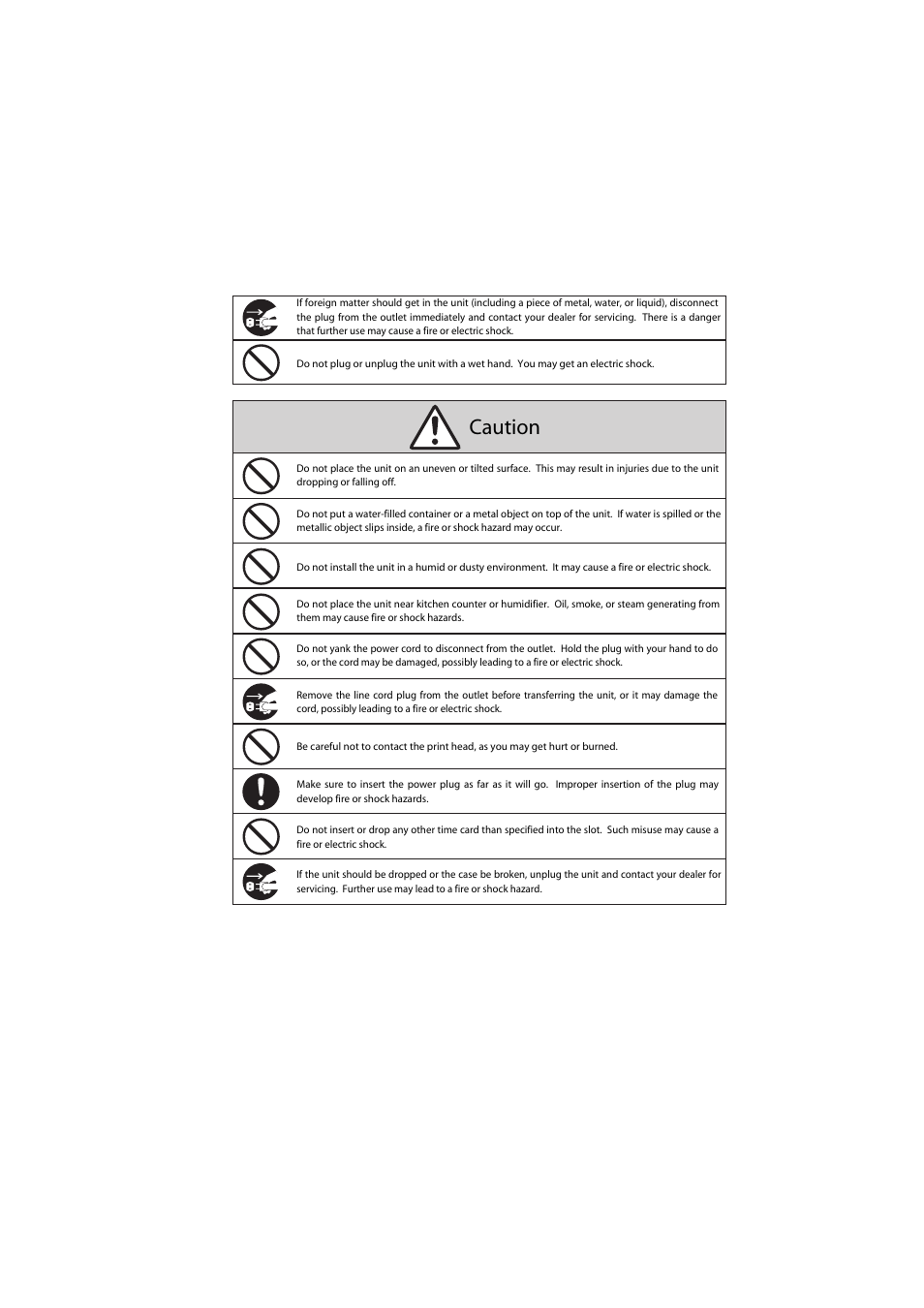 Caution | Acroprint ES700 Electronic Time Recorder User Manual | Page 4 / 34