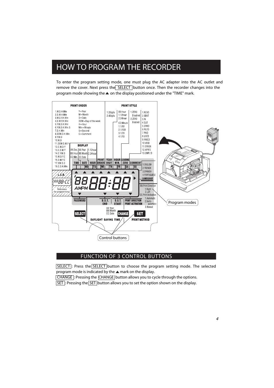 How to program the recorder | Acroprint ES700 Electronic Time Recorder User Manual | Page 9 / 34