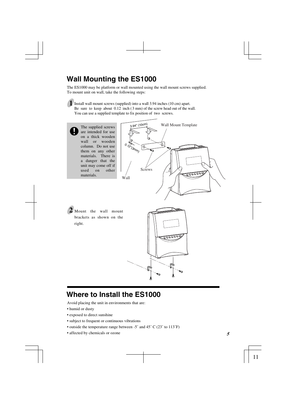 Wall mounting the es1000, Where to install the es1000 | Acroprint ES1000 Totalizing Payroll Recorder User Manual | Page 11 / 76