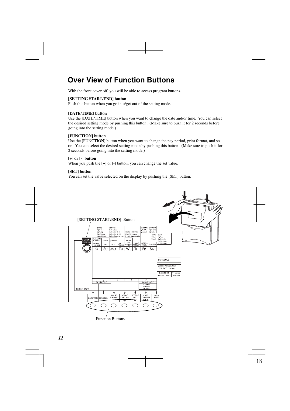Over view of function buttons | Acroprint ES1000 Totalizing Payroll Recorder User Manual | Page 18 / 76