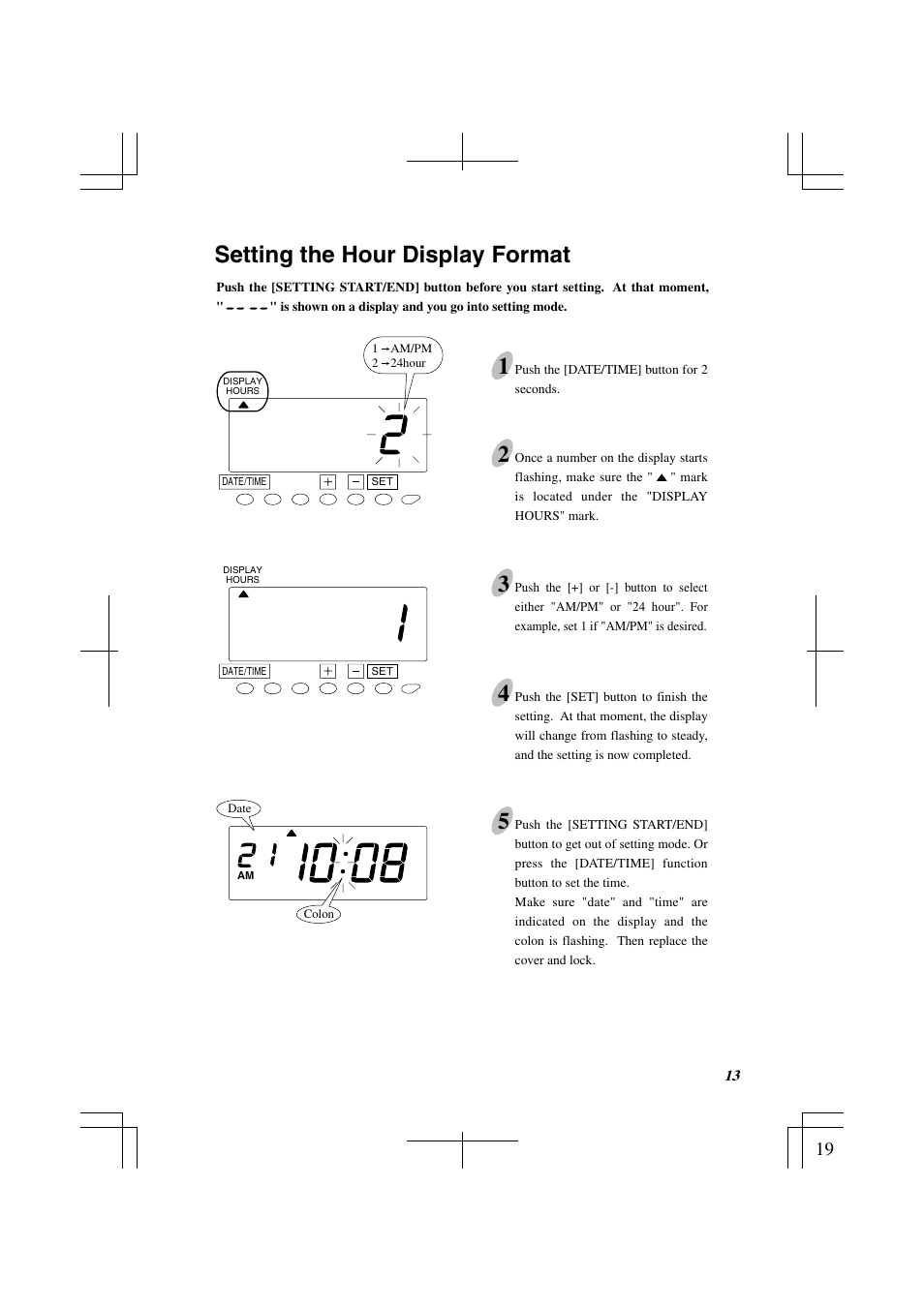 Setting the hour display format, Setting the hour display format 1 | Acroprint ES1000 Totalizing Payroll Recorder User Manual | Page 19 / 76