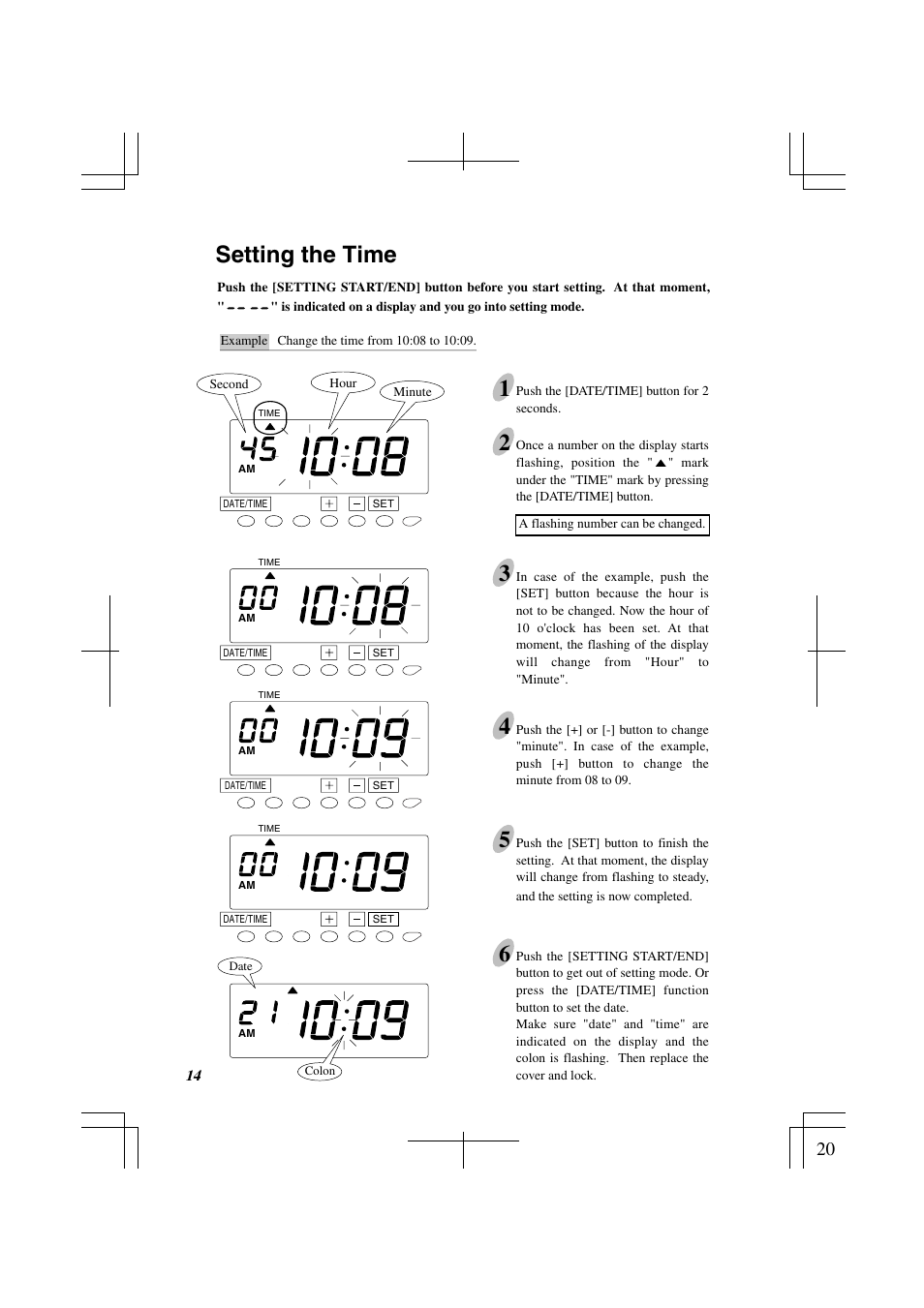 Setting the time, Setting the time 1 | Acroprint ES1000 Totalizing Payroll Recorder User Manual | Page 20 / 76