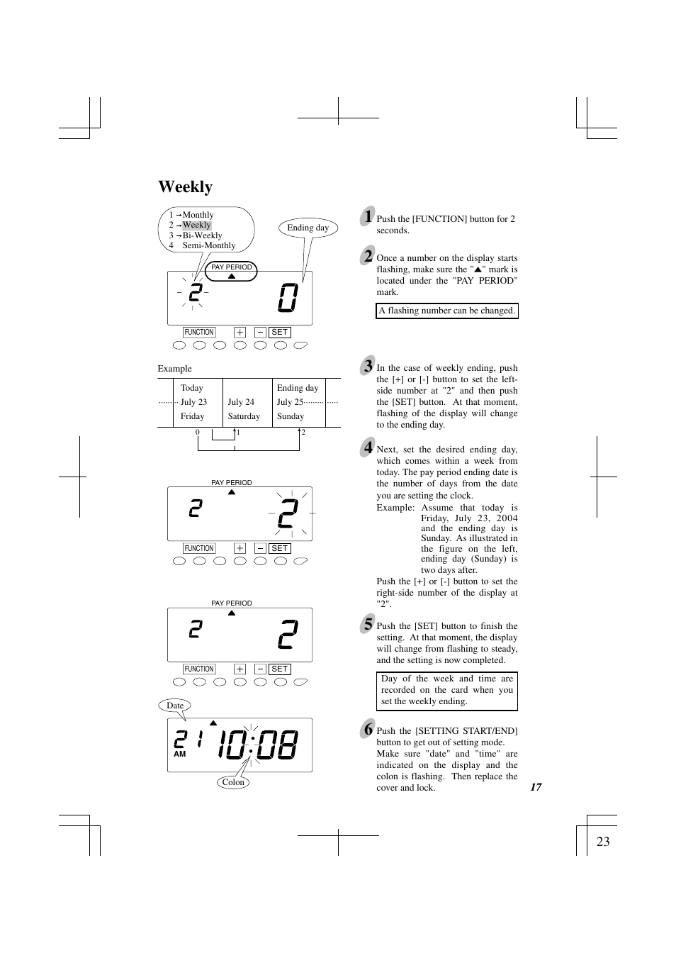 Weekly, Weekly 1 | Acroprint ES1000 Totalizing Payroll Recorder User Manual | Page 23 / 76