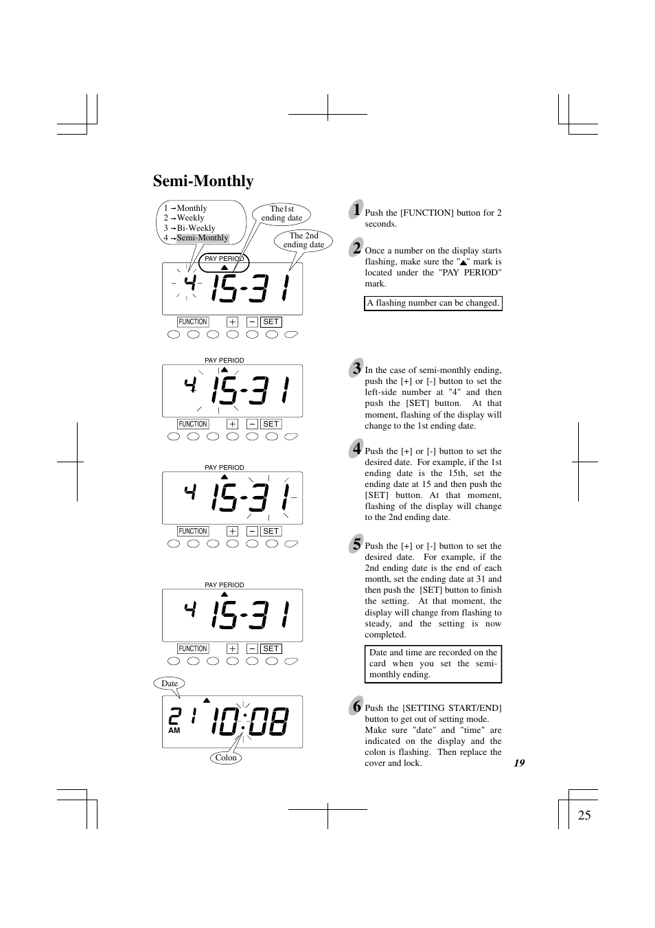 Semi-monthly, Semi-monthly 1 | Acroprint ES1000 Totalizing Payroll Recorder User Manual | Page 25 / 76