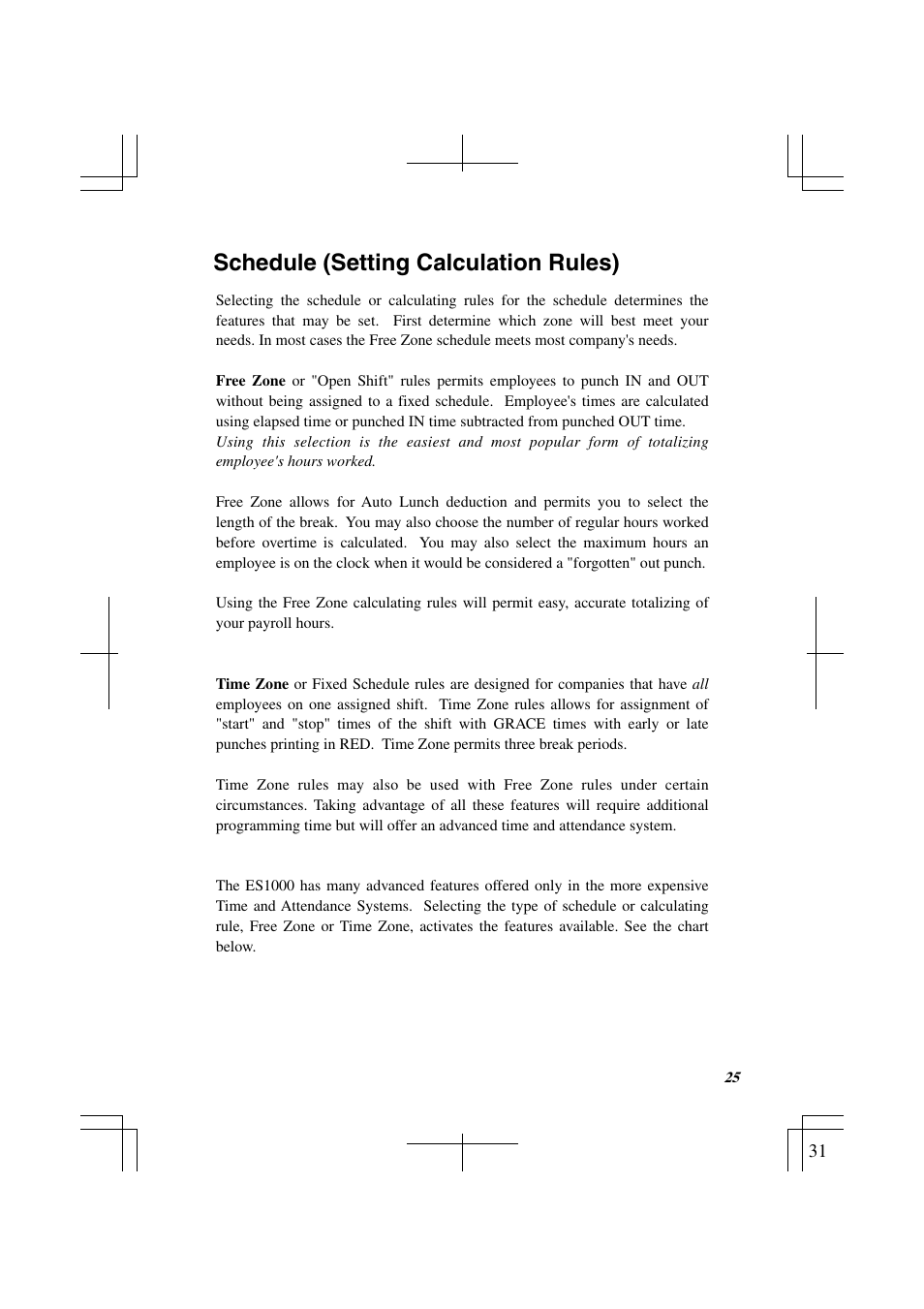 Schedule (setting calculation rules) | Acroprint ES1000 Totalizing Payroll Recorder User Manual | Page 31 / 76