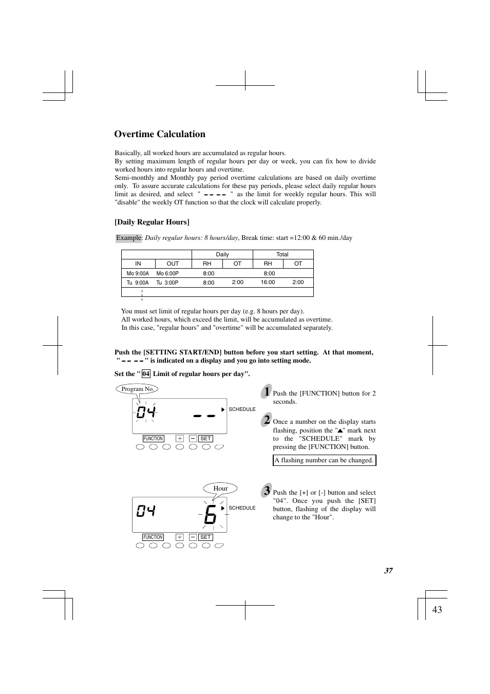 Overtime calculation | Acroprint ES1000 Totalizing Payroll Recorder User Manual | Page 43 / 76