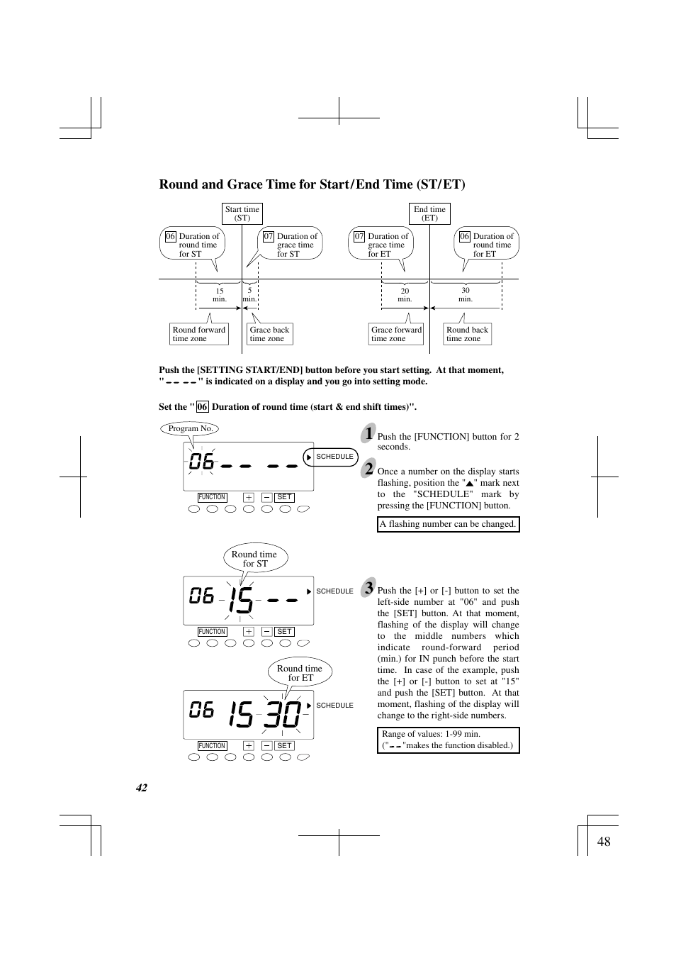 Round and grace time for start/end time (st/et), Round and grace time for start / end time (st/ et) | Acroprint ES1000 Totalizing Payroll Recorder User Manual | Page 48 / 76