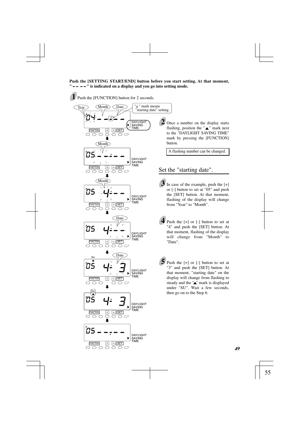 Set the "starting date | Acroprint ES1000 Totalizing Payroll Recorder User Manual | Page 55 / 76
