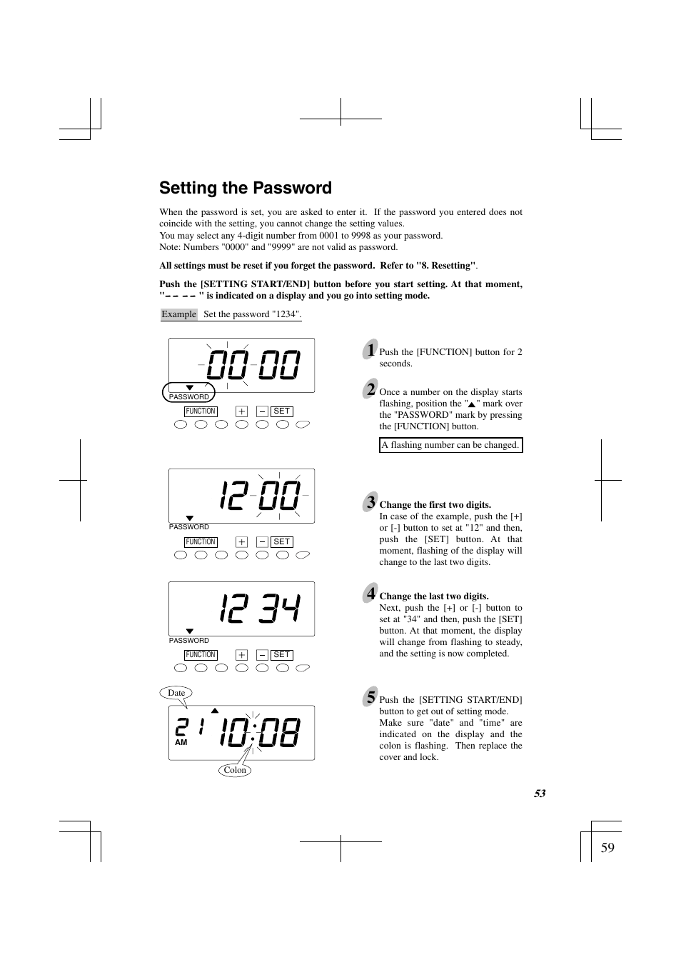 Setting the password, Setting the password 1 | Acroprint ES1000 Totalizing Payroll Recorder User Manual | Page 59 / 76