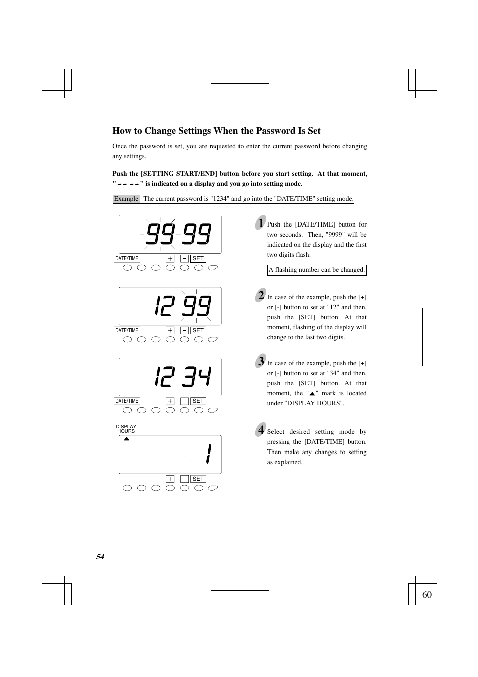 How to change settings when the password is set | Acroprint ES1000 Totalizing Payroll Recorder User Manual | Page 60 / 76
