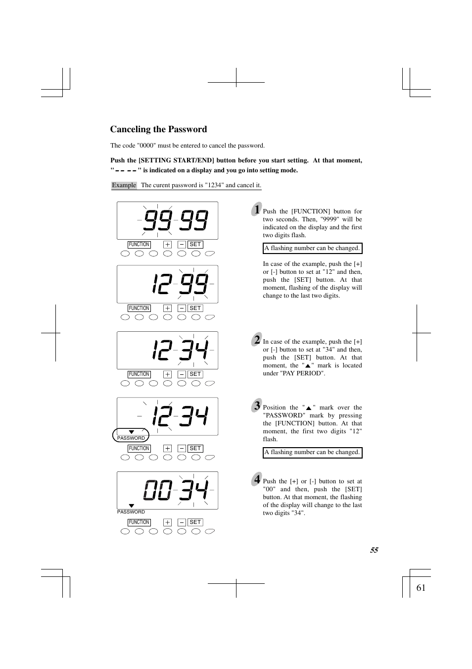 Canceling the password | Acroprint ES1000 Totalizing Payroll Recorder User Manual | Page 61 / 76
