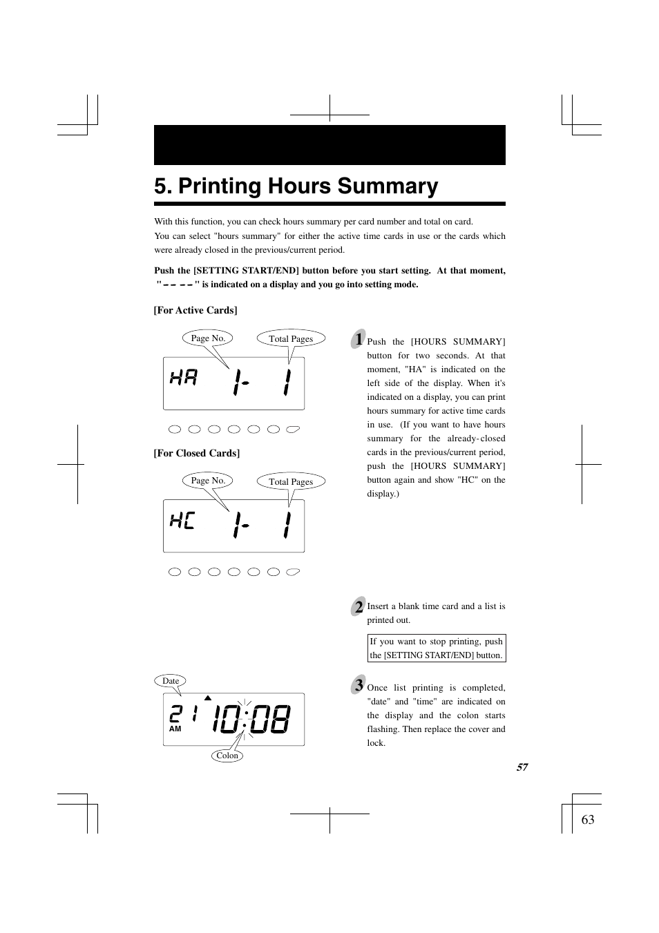 Printing hours summary | Acroprint ES1000 Totalizing Payroll Recorder User Manual | Page 63 / 76