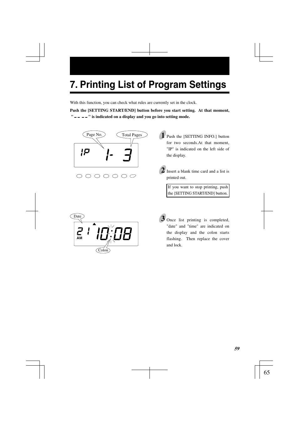 Printing list of program settings | Acroprint ES1000 Totalizing Payroll Recorder User Manual | Page 65 / 76
