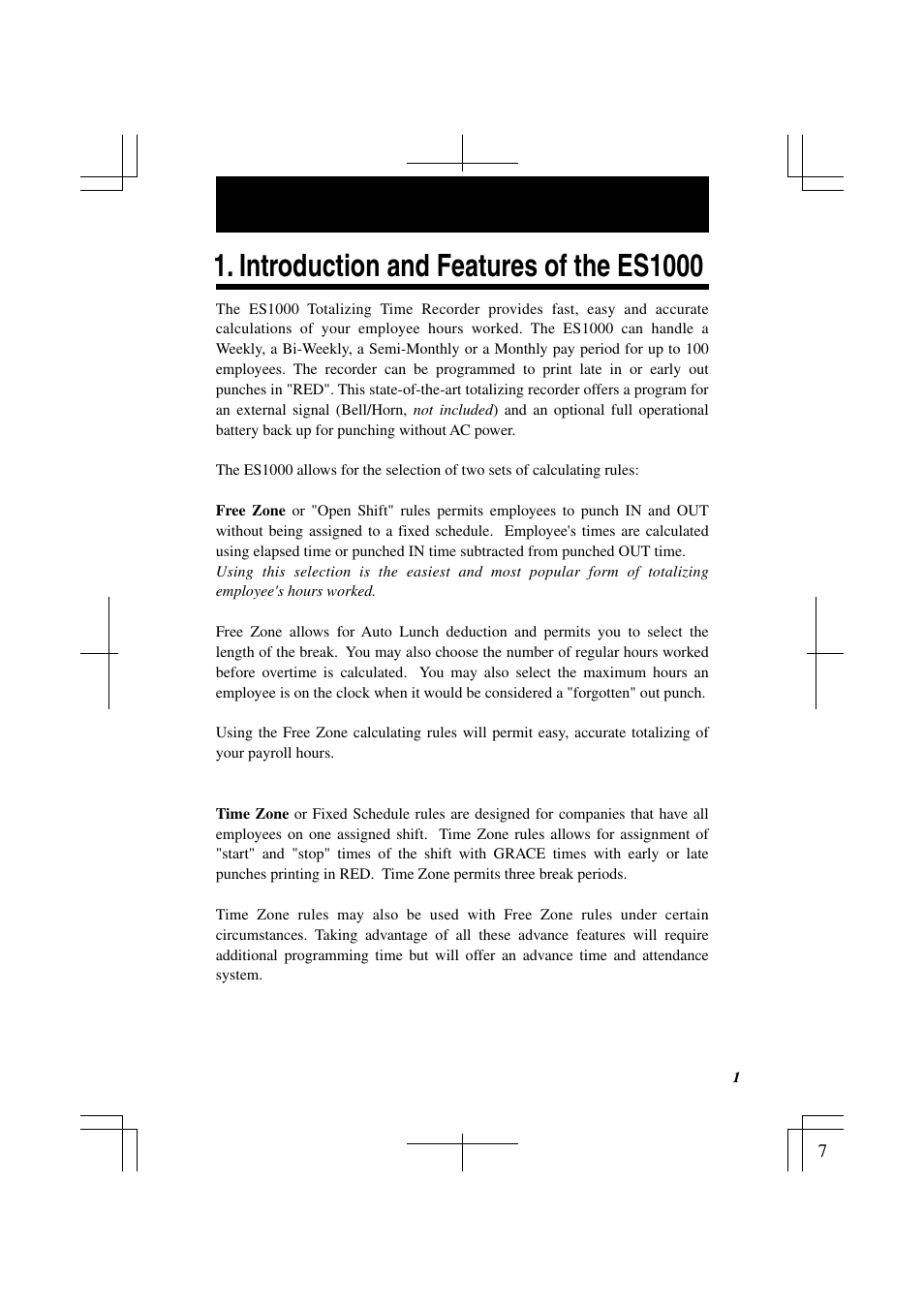Introduction and features of the es1000 | Acroprint ES1000 Totalizing Payroll Recorder User Manual | Page 7 / 76