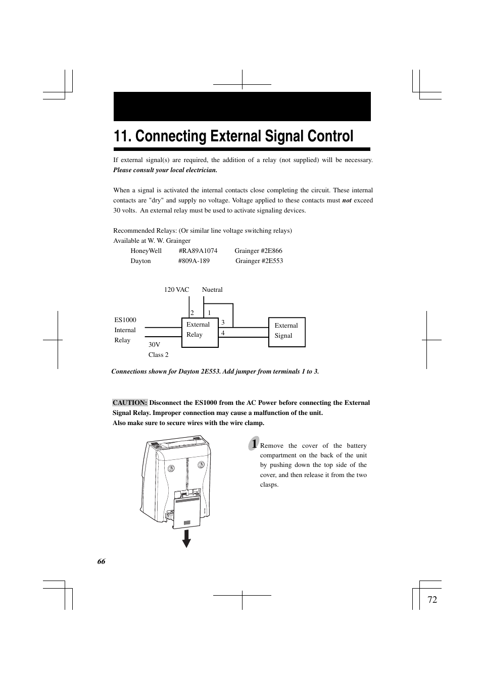 Connecting external signal control | Acroprint ES1000 Totalizing Payroll Recorder User Manual | Page 72 / 76