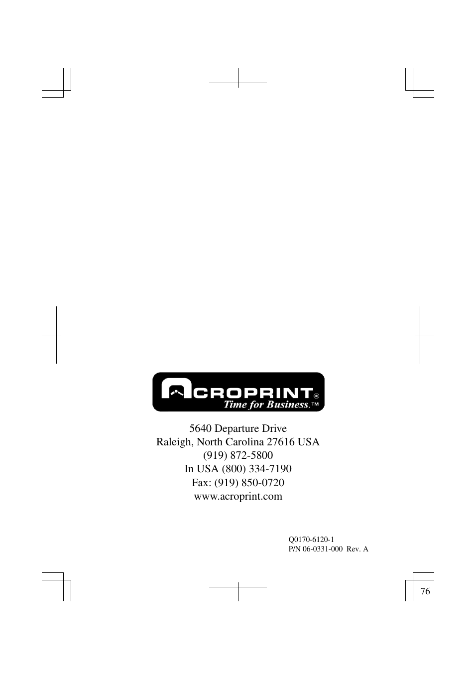 Acroprint ES1000 Totalizing Payroll Recorder User Manual | Page 76 / 76