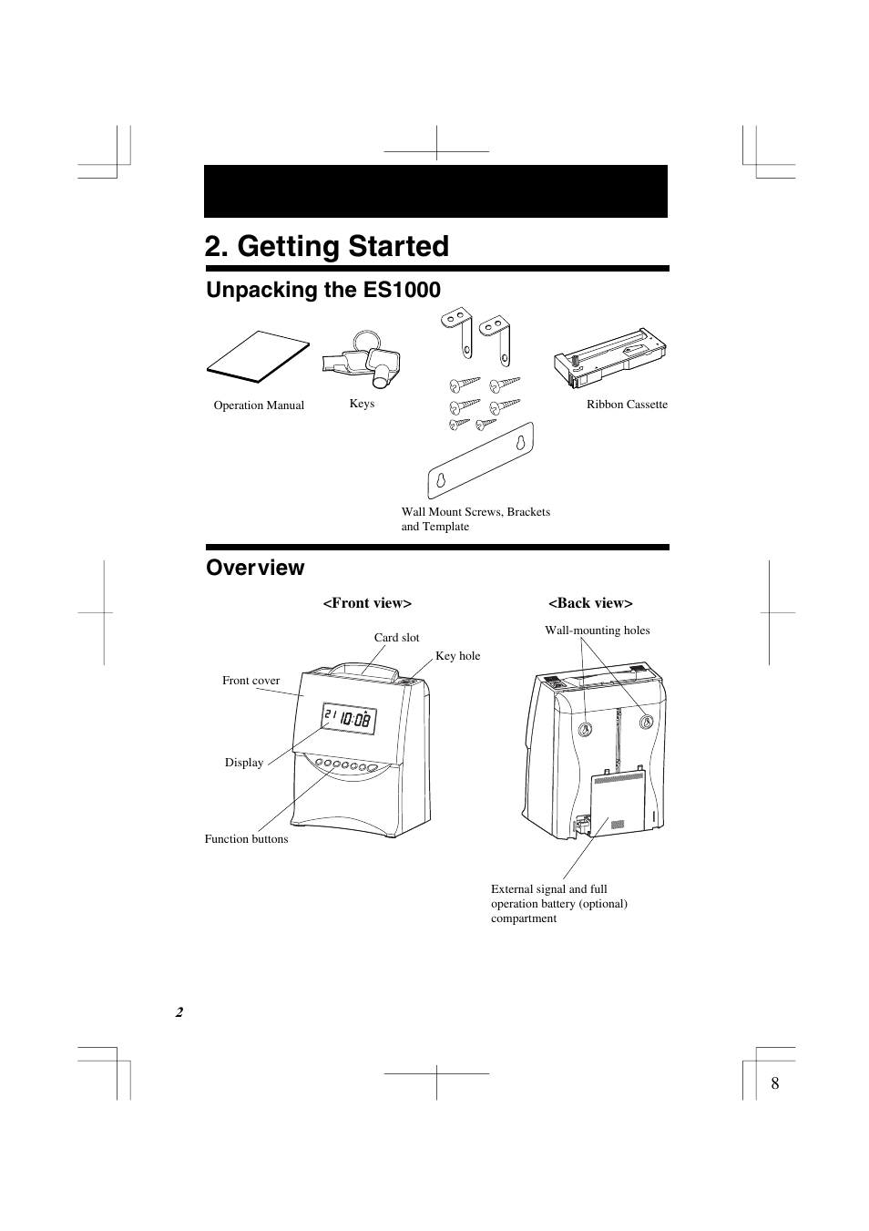 Getting started, Unpacking the es1000, Overview | Acroprint ES1000 Totalizing Payroll Recorder User Manual | Page 8 / 76