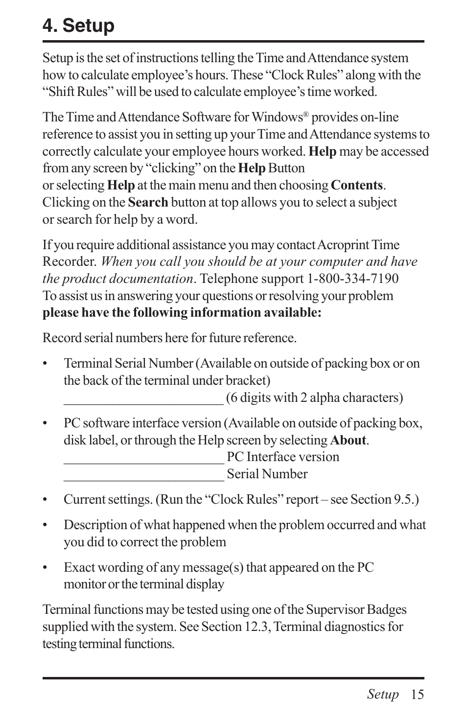 Setup | Acroprint Time Q +Plus User Manual | Page 15 / 56