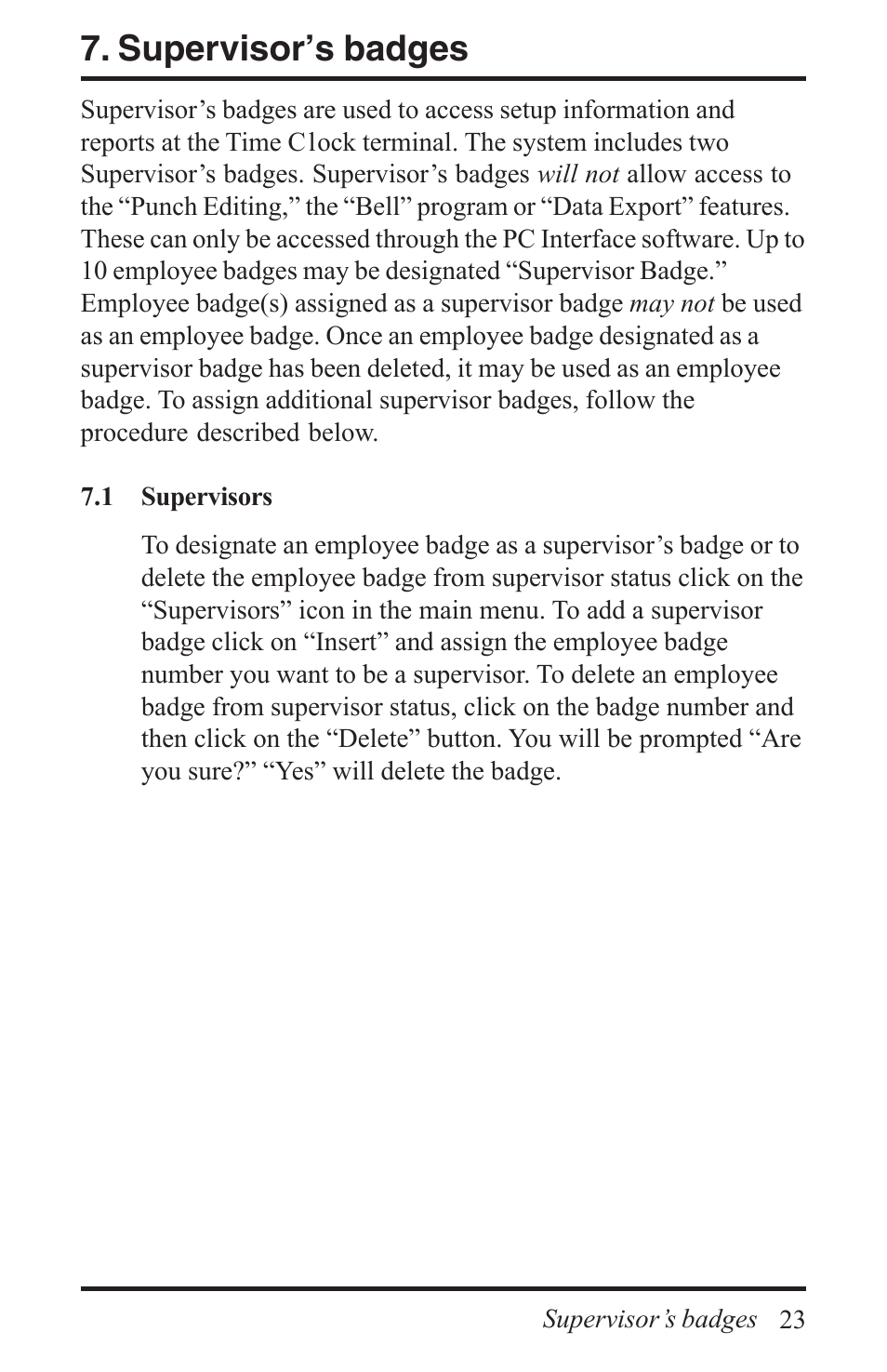 Supervisor’s badges | Acroprint Time Q +Plus User Manual | Page 23 / 56