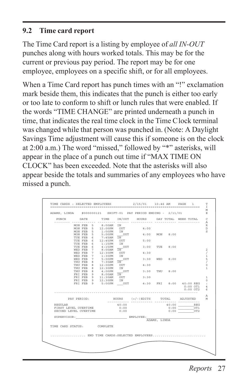 Reports | Acroprint Time Q +Plus User Manual | Page 27 / 56