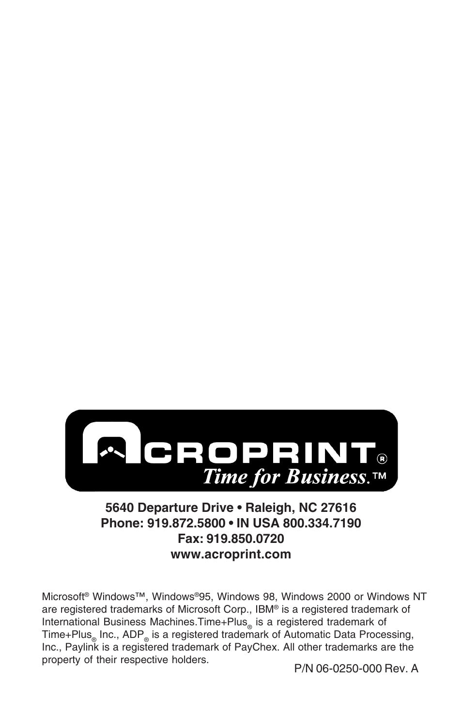 Acroprint Time Q +Plus User Manual | Page 56 / 56