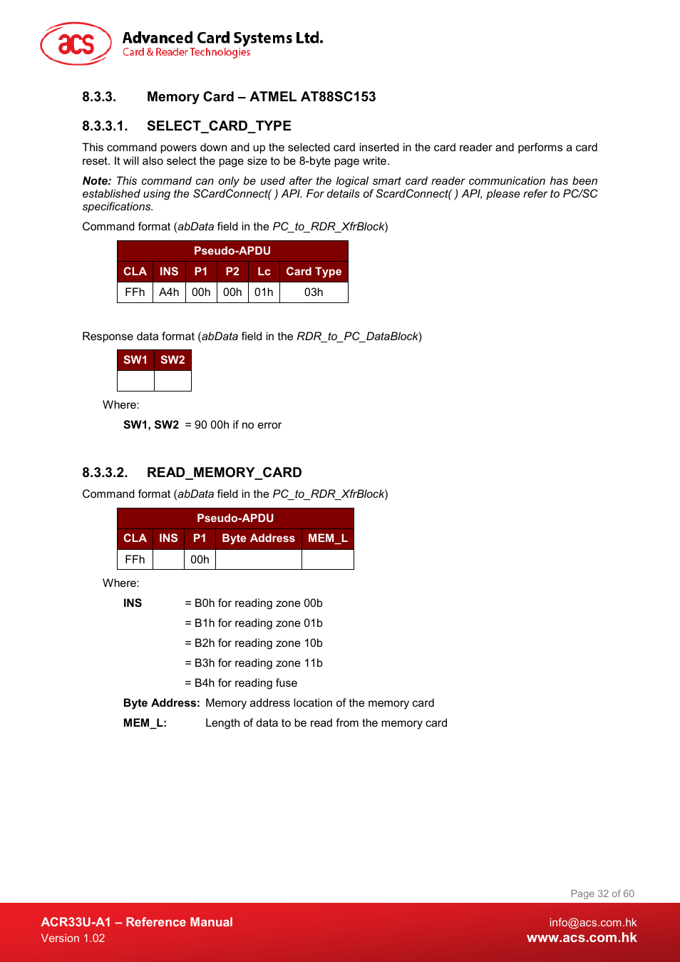 Memory card – atmel at88sc153, Select_card_type, Read_memory_card | ACS ACR33U-A1 SmartDuo Smart Card Reader User Manual | Page 32 / 60