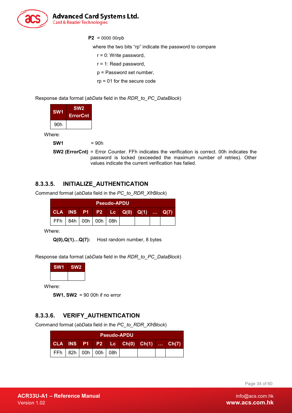 Initialize_authentication, Verify_authentication | ACS ACR33U-A1 SmartDuo Smart Card Reader User Manual | Page 34 / 60
