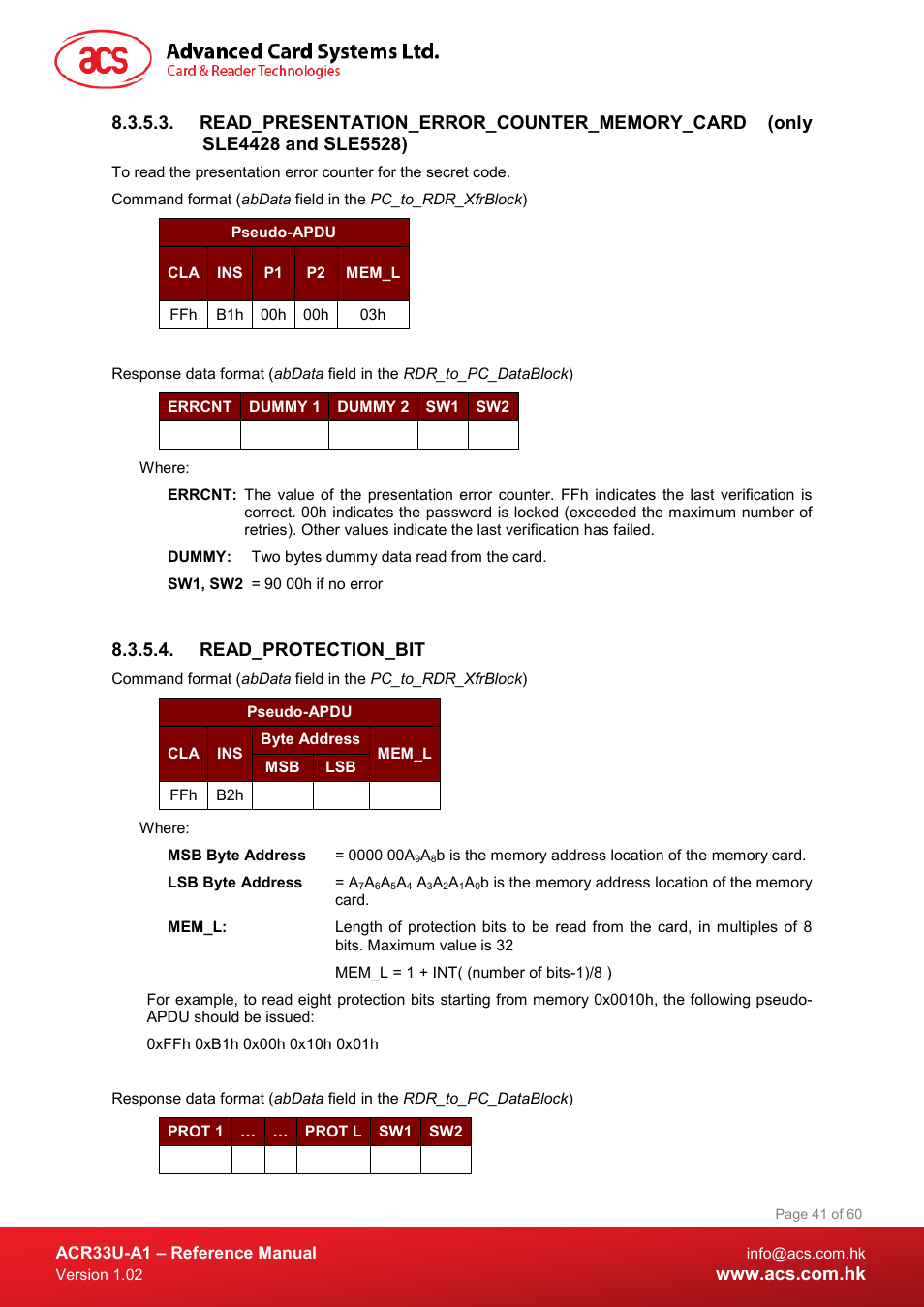 Read_protection_bit | ACS ACR33U-A1 SmartDuo Smart Card Reader User Manual | Page 41 / 60