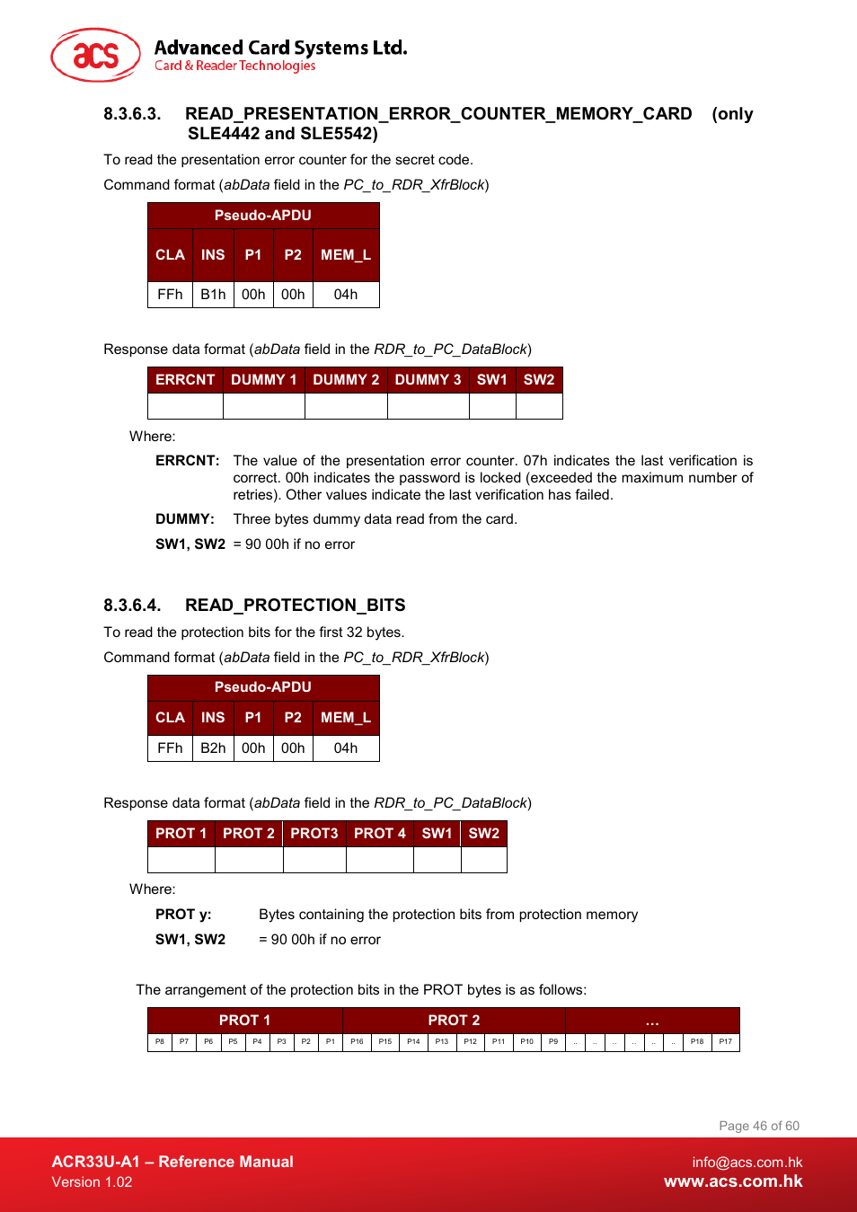 Read_protection_bits, Acr33u-a1 – reference manual | ACS ACR33U-A1 SmartDuo Smart Card Reader User Manual | Page 46 / 60