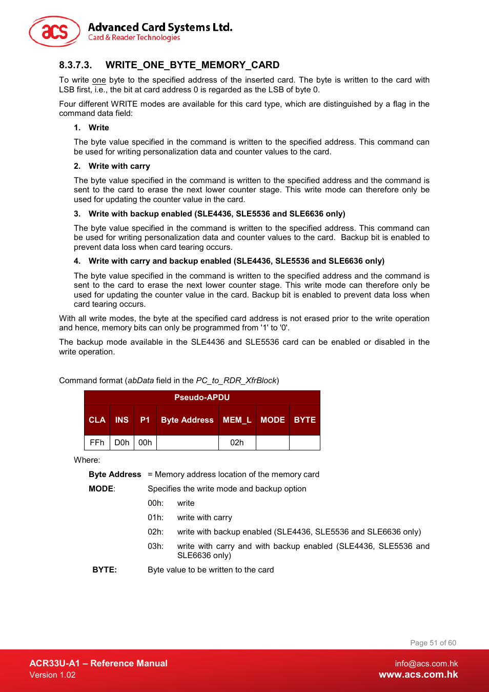 Write_one_byte_memory_card | ACS ACR33U-A1 SmartDuo Smart Card Reader User Manual | Page 51 / 60