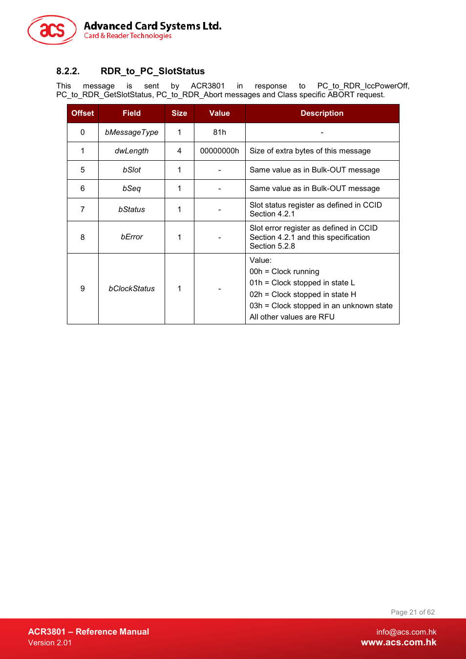 Rdr_to_pc_slotstatus | ACS ACR3801 Smart Card Reader User Manual | Page 21 / 62