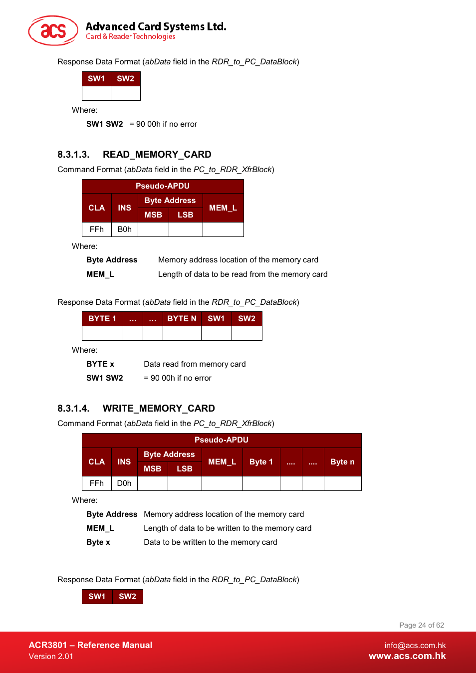 Read_memory_card, Write_memory_card | ACS ACR3801 Smart Card Reader User Manual | Page 24 / 62