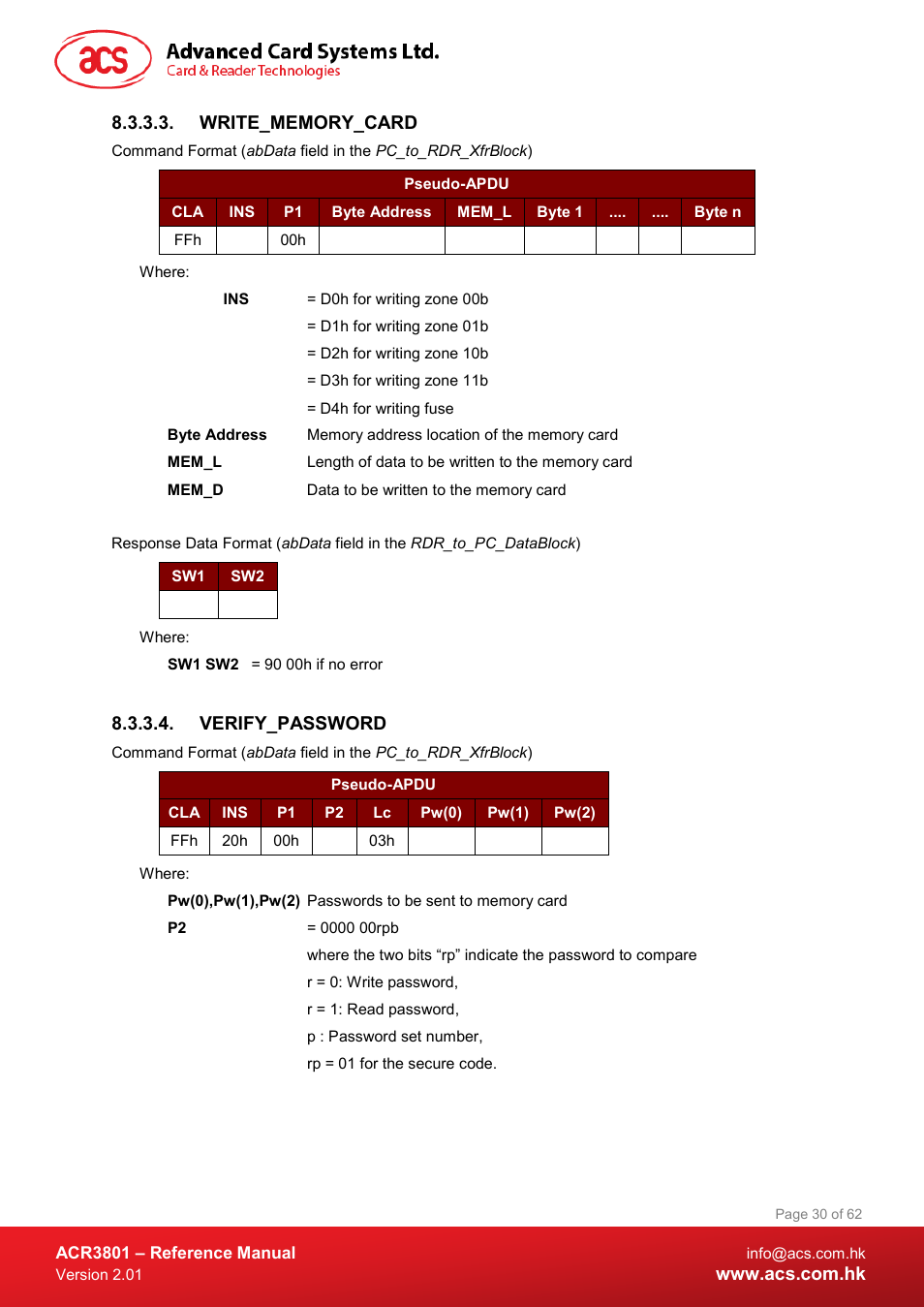 Write_memory_card, Verify_password | ACS ACR3801 Smart Card Reader User Manual | Page 30 / 62