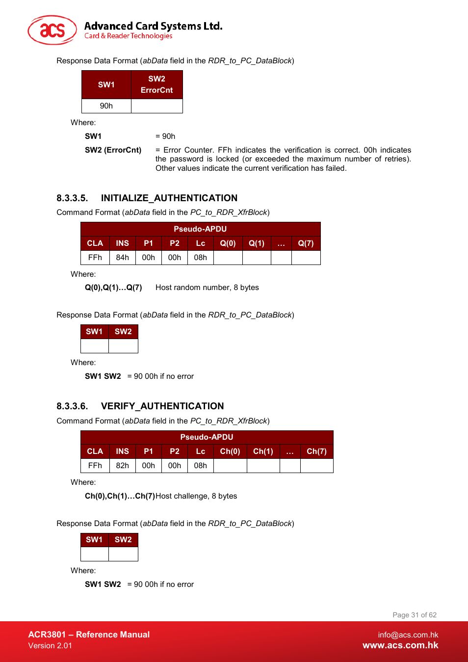 Initialize_authentication, Verify_authentication | ACS ACR3801 Smart Card Reader User Manual | Page 31 / 62