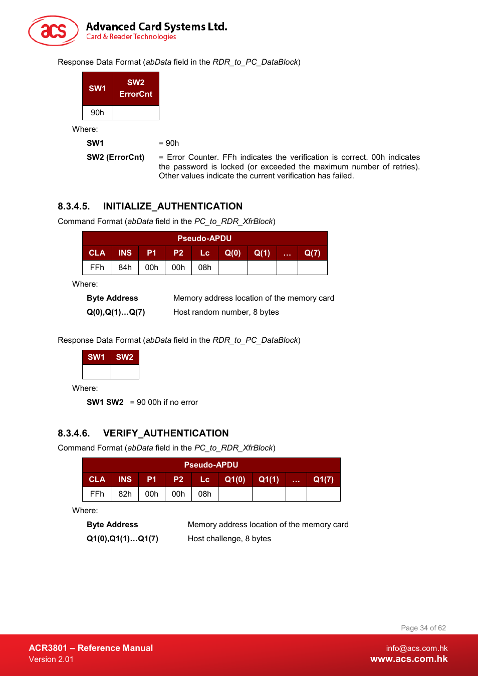 Initialize_authentication, Verify_authentication | ACS ACR3801 Smart Card Reader User Manual | Page 34 / 62