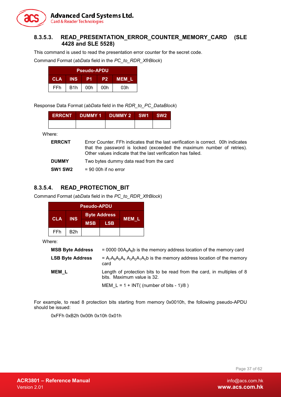Read_protection_bit | ACS ACR3801 Smart Card Reader User Manual | Page 37 / 62