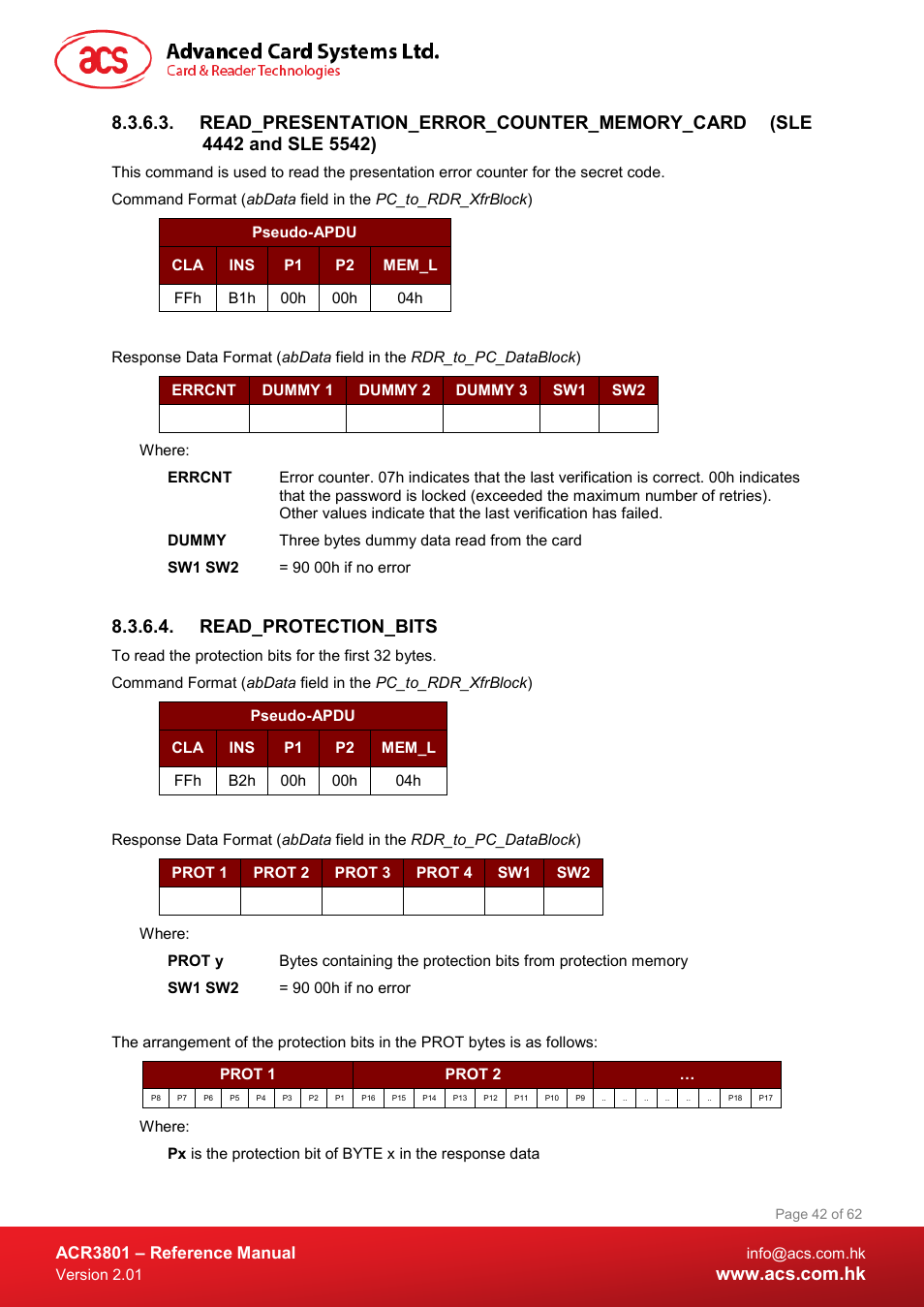 Read_protection_bits, Acr3801 – reference manual | ACS ACR3801 Smart Card Reader User Manual | Page 42 / 62