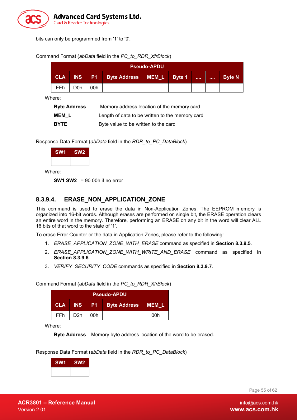 Erase_non_application_zone | ACS ACR3801 Smart Card Reader User Manual | Page 55 / 62