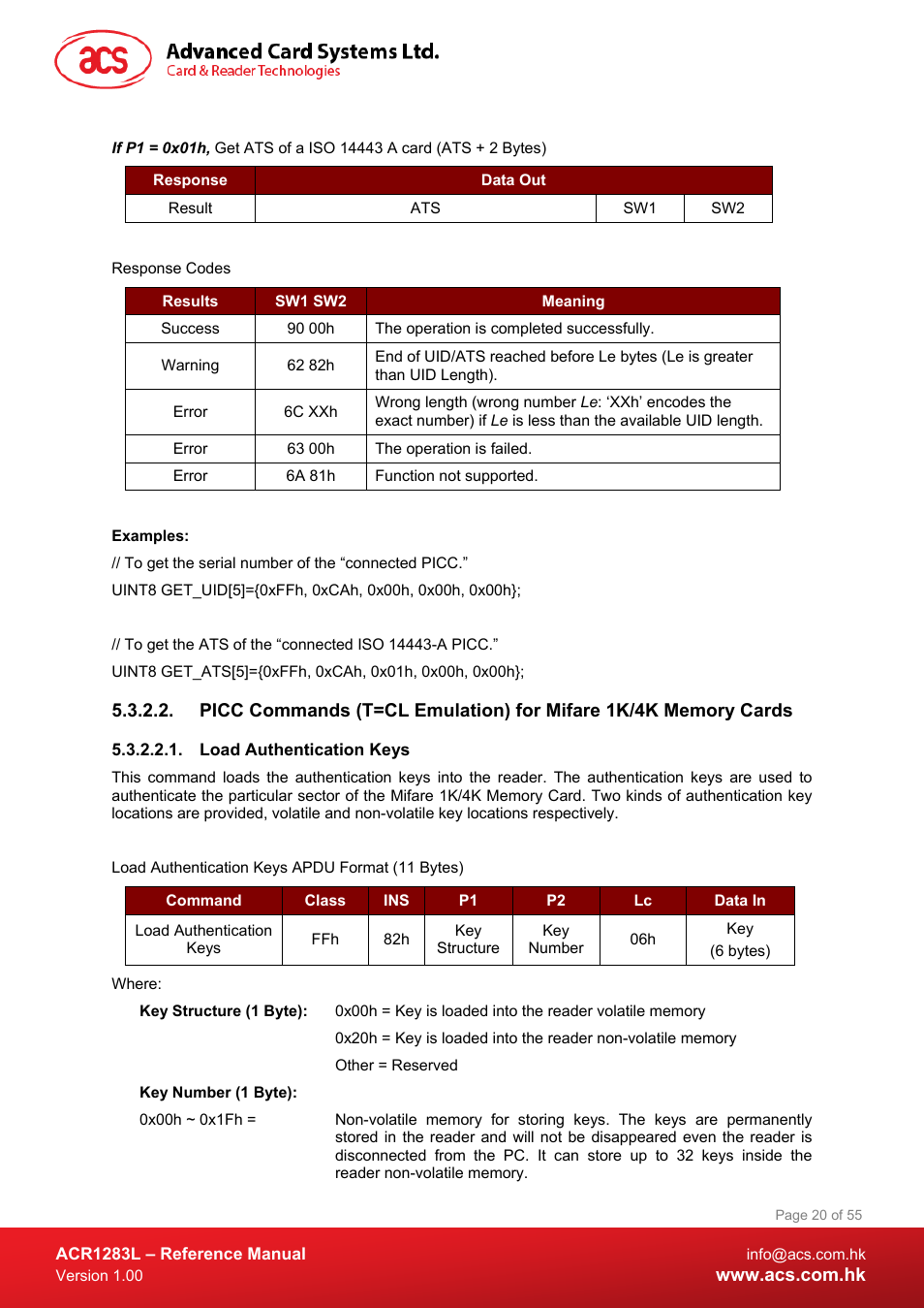 Load authentication keys | ACS ACR1283L User Manual | Page 20 / 55