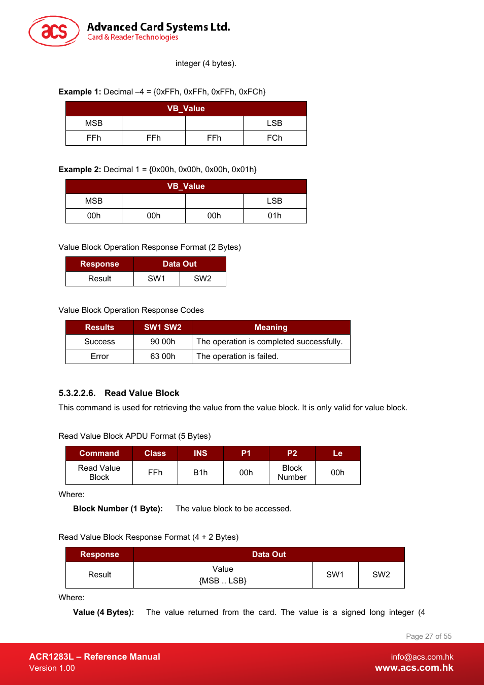 Read value block | ACS ACR1283L User Manual | Page 27 / 55