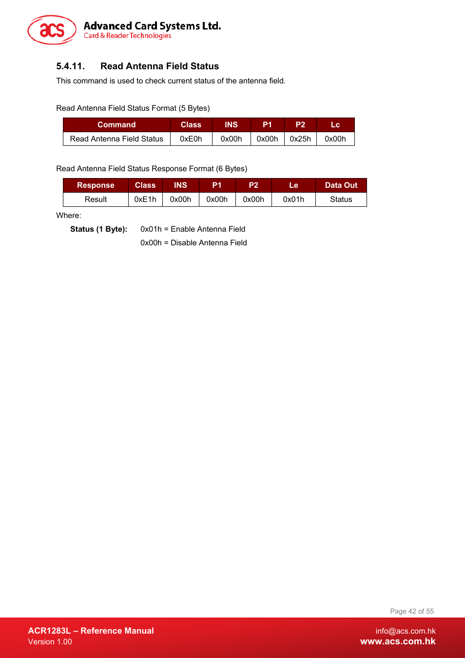 Read antenna field status | ACS ACR1283L User Manual | Page 42 / 55