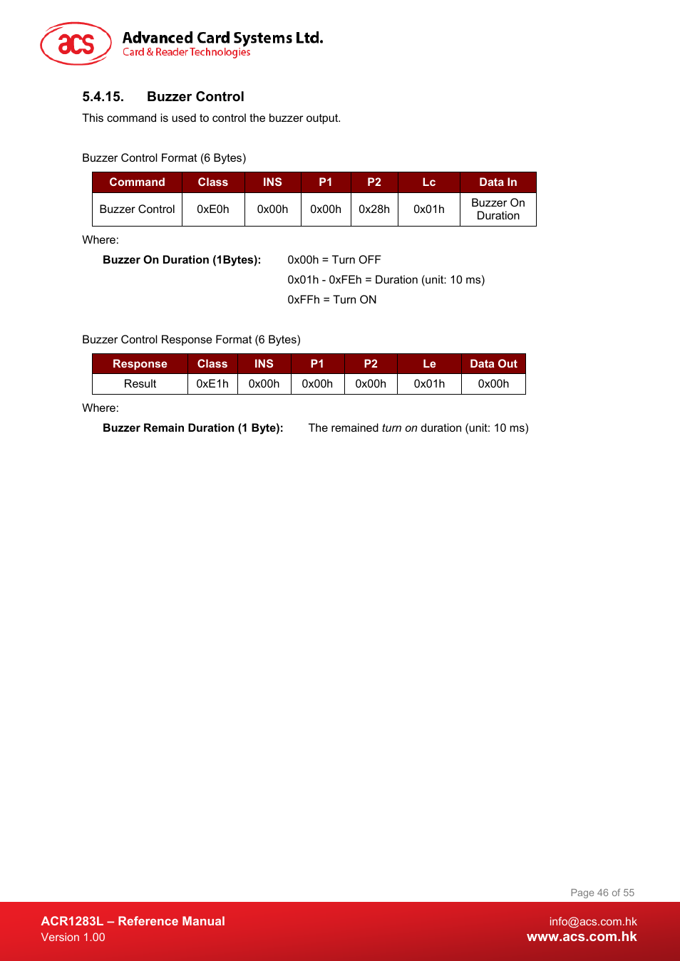 Buzzer control | ACS ACR1283L User Manual | Page 46 / 55